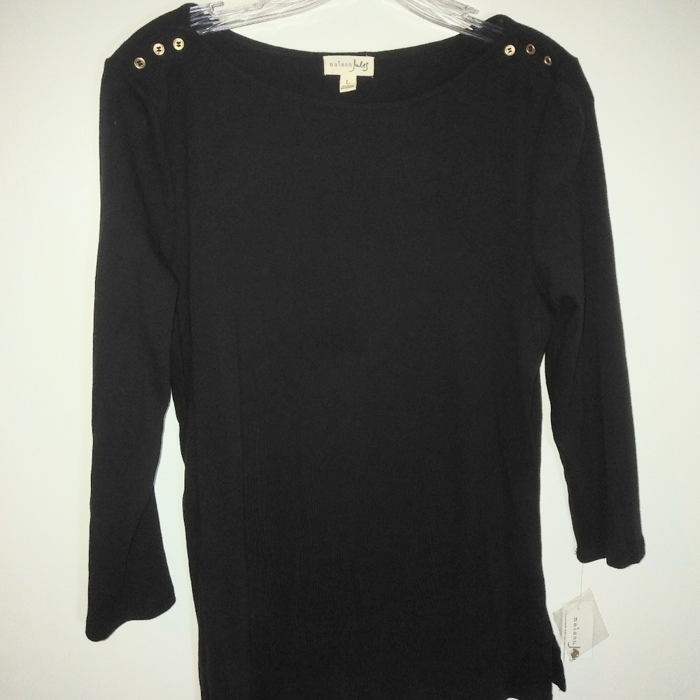 Maison Jules black knit top w/buttons size L